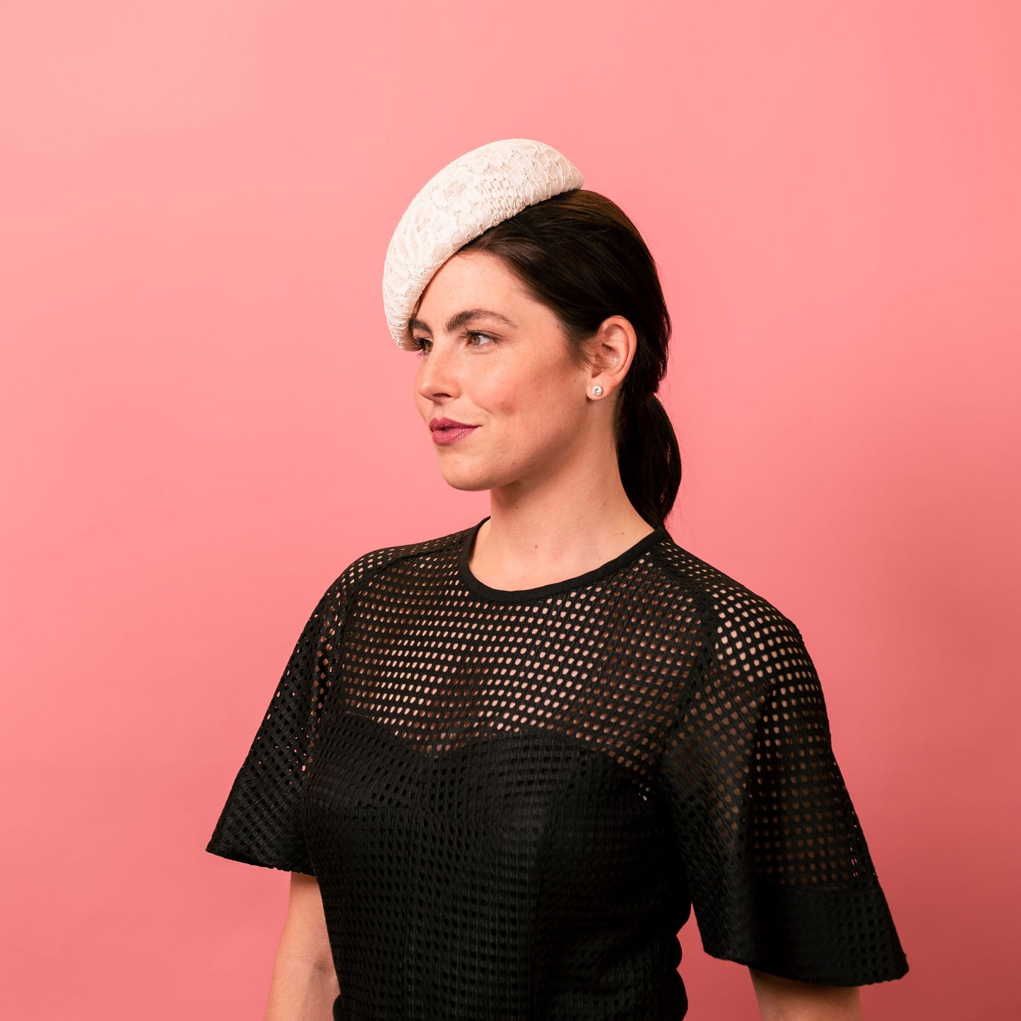 Celeste Beret in White Chantilly Lace