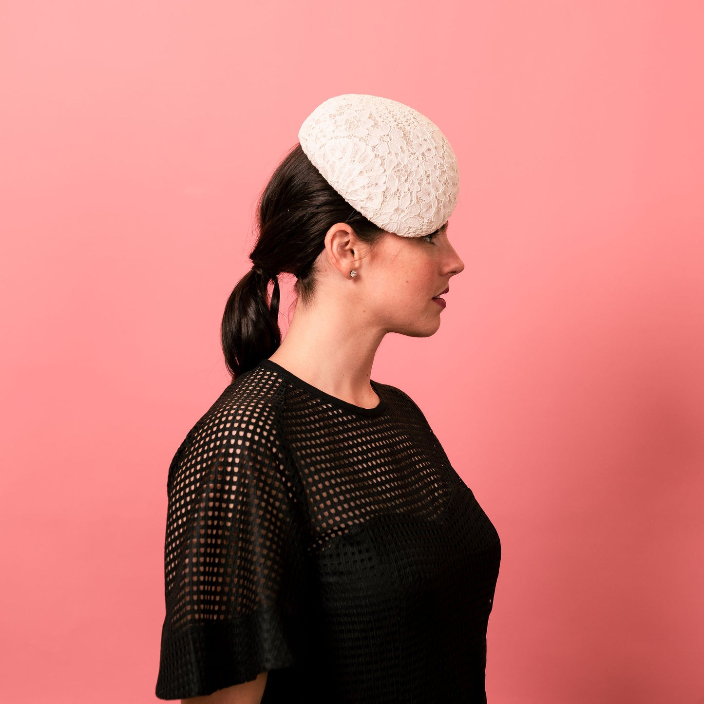 Celeste Beret in White Chantilly Lace