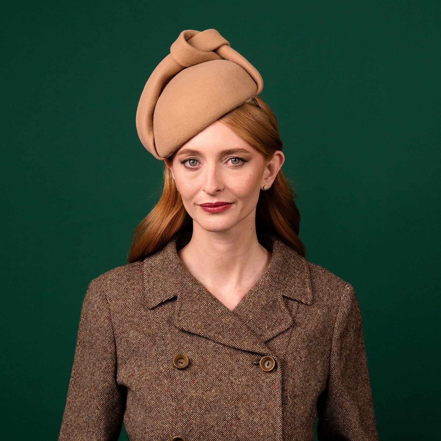 Celeste Beret with Knotted Trim in Cream Felt Winter Racewear Headpiece