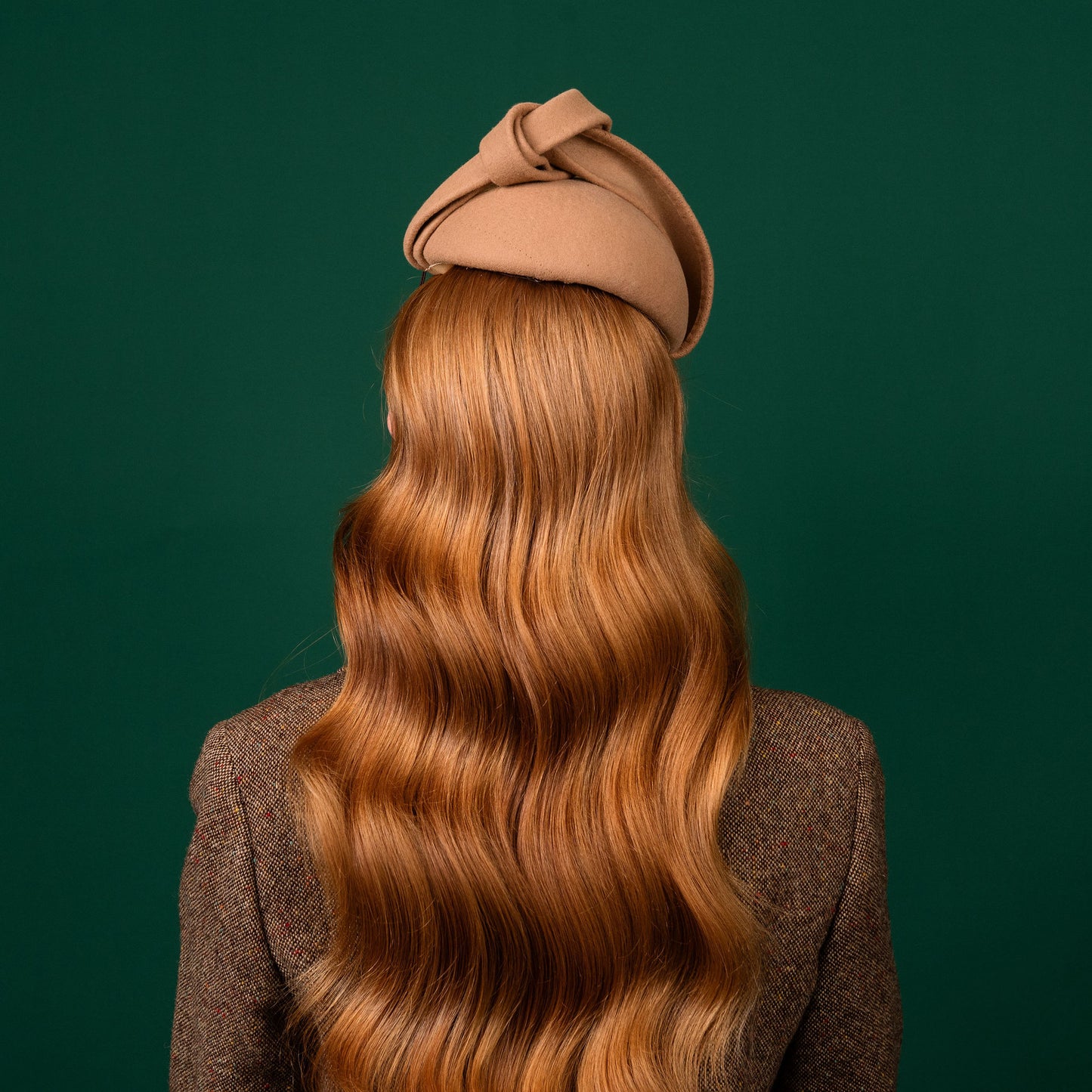 Celeste Beret with Knotted Trim in Cream Felt Winter Racewear Headpiece