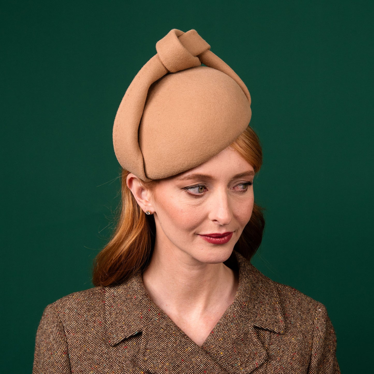Celeste Beret with Knotted Trim in Cream Felt Winter Racewear Headpiece