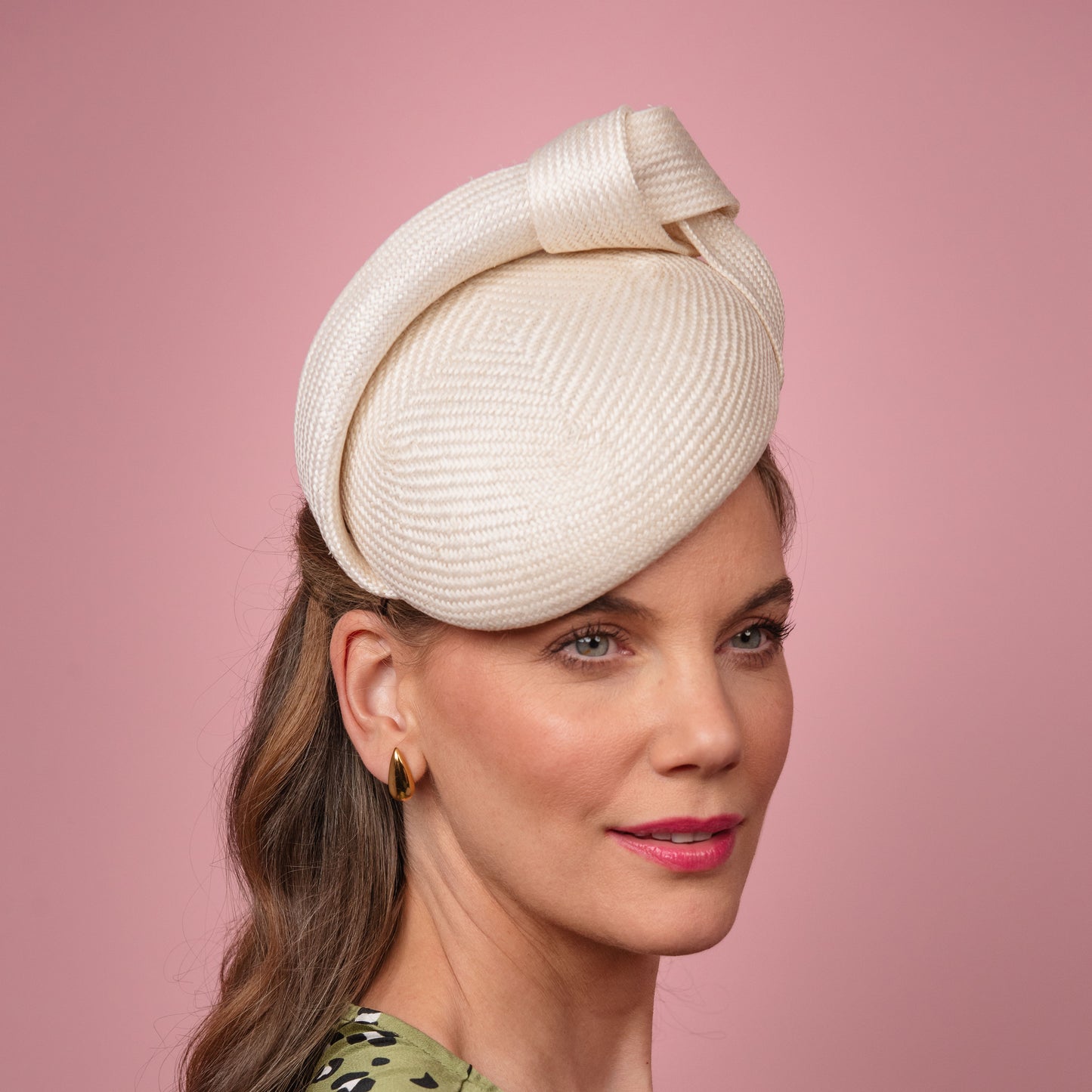 Celeste Beret with Knotted Trim in Cream Straw Spring Racewear Headpiece