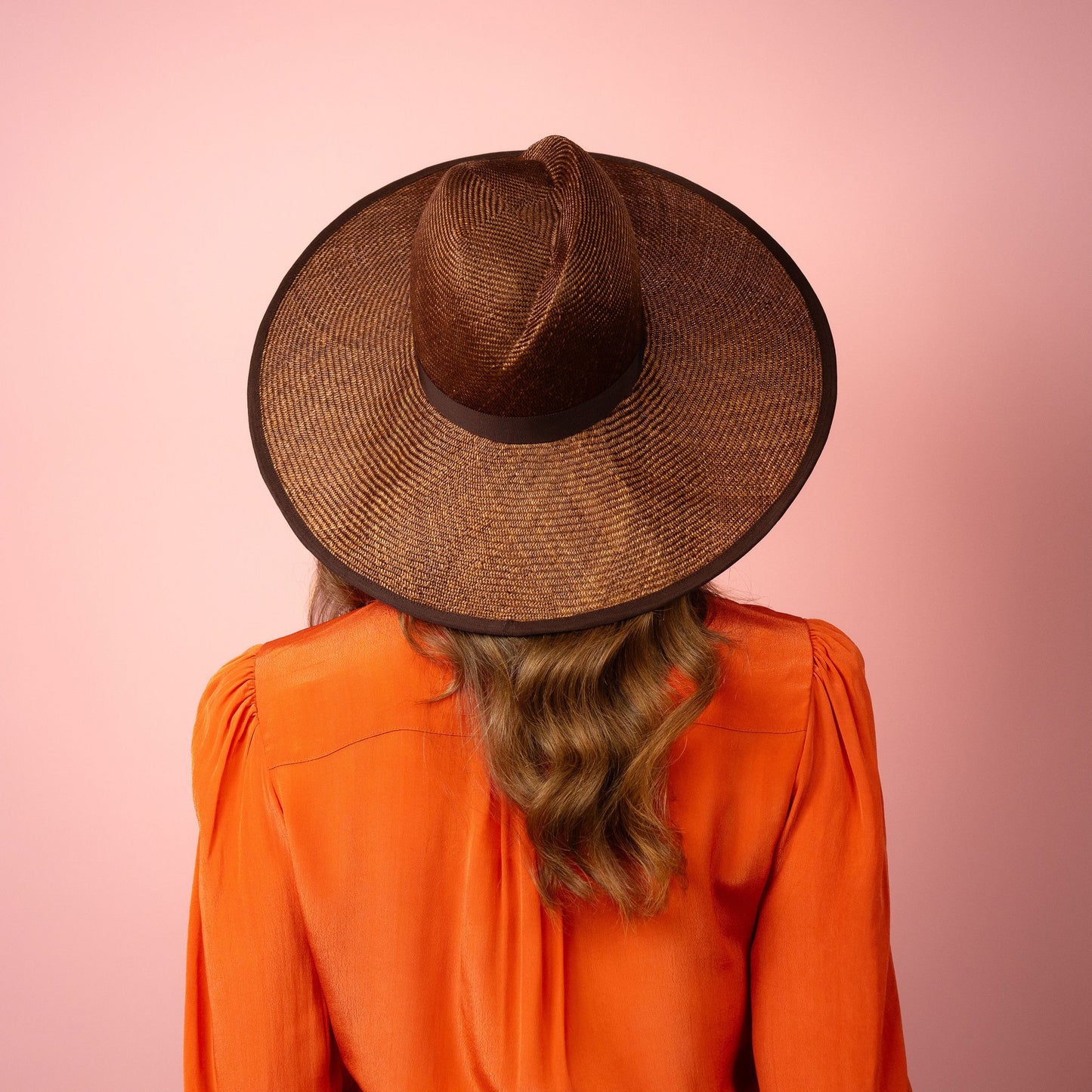 Charlotte wide Brimmed hat with shaped crown in chocolate brown straw and gold buckle brim Spring Racewear Hat