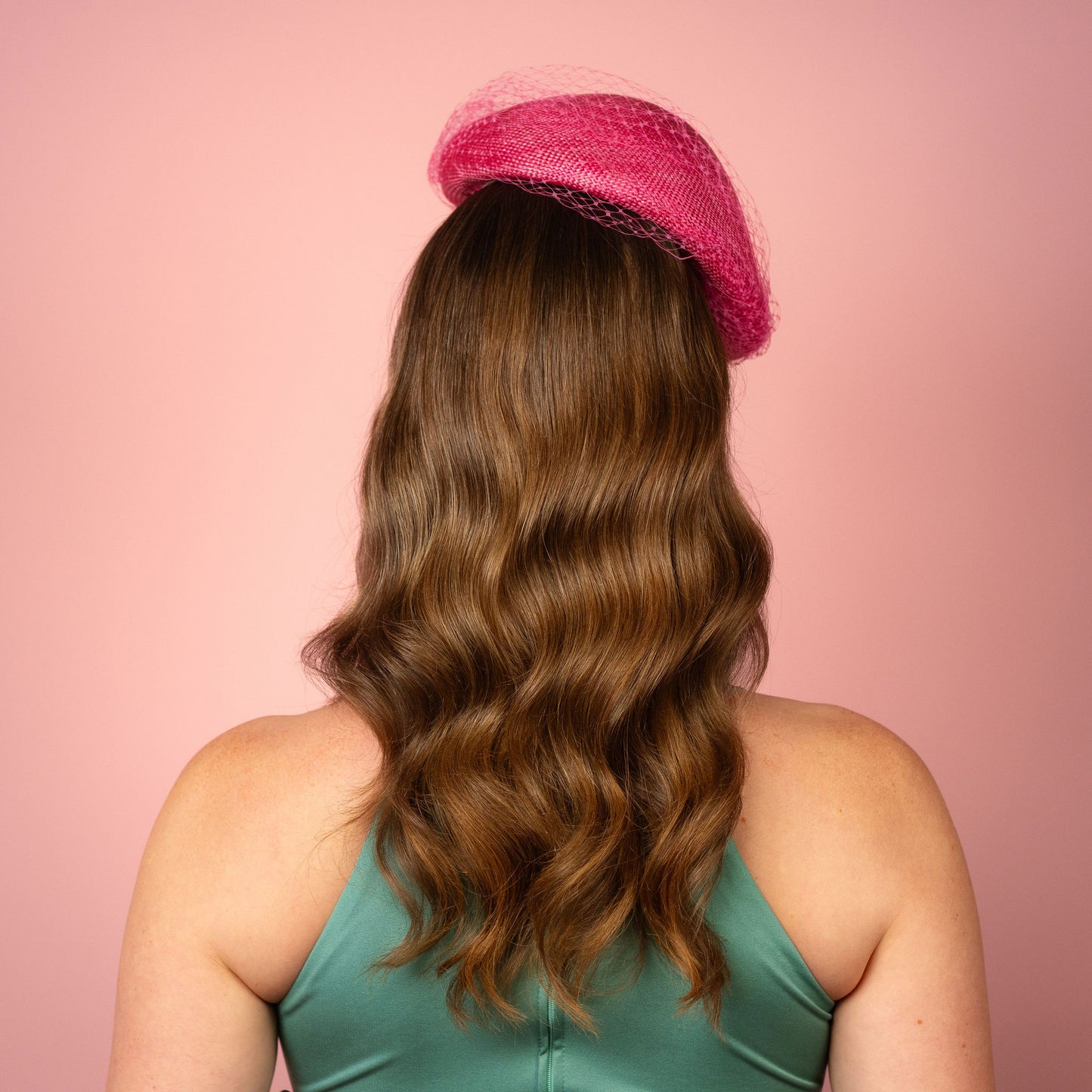 Clementine Straw Beret with veiling in pink Spring Racing Headpiece