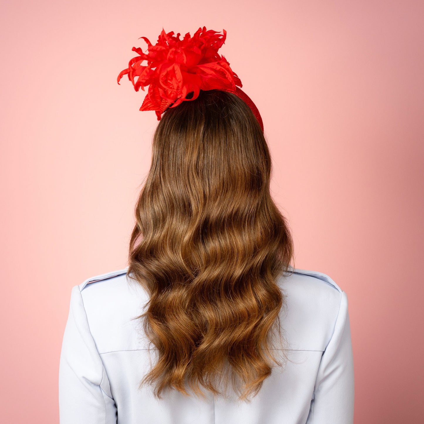 Delphie straw beret with silk flowers in red Spring Racing Headpiece