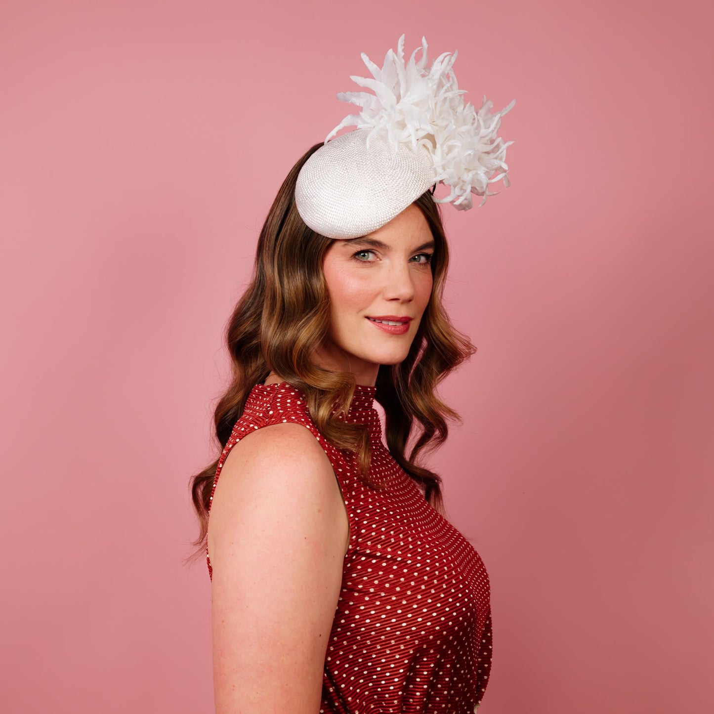 Delphie straw beret with silk flowers in white