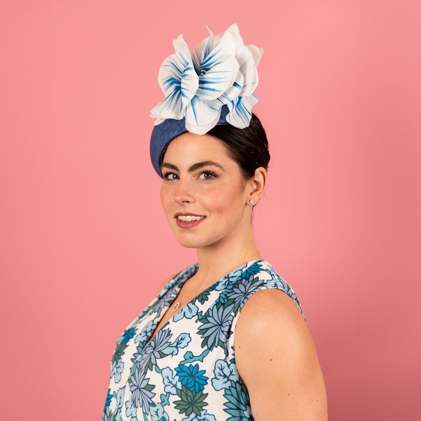Eleanor Beret in Straw with Silk Poppies in Blue