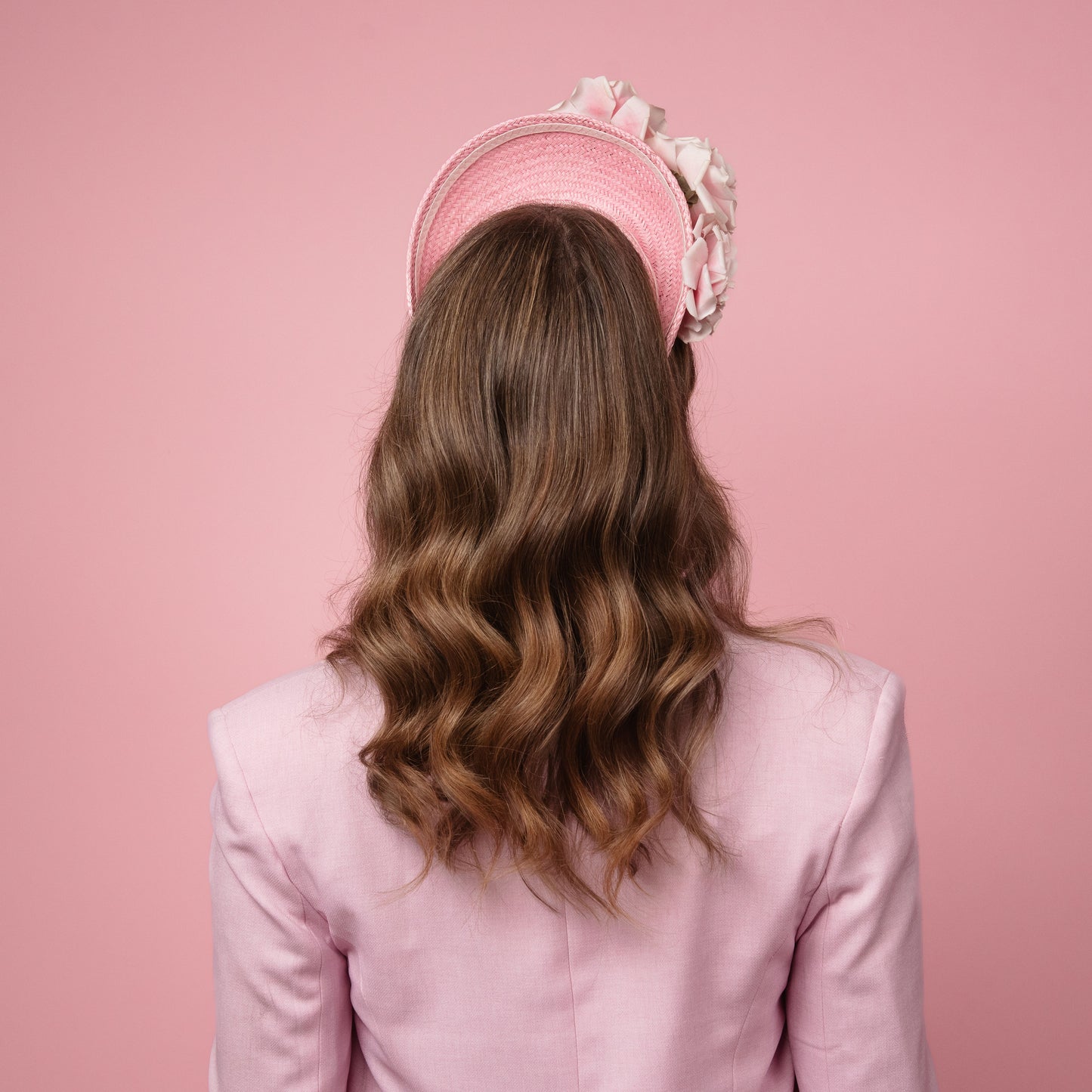 Emma straw halo with vintage flowers in pink Spring Racewear Headpiece