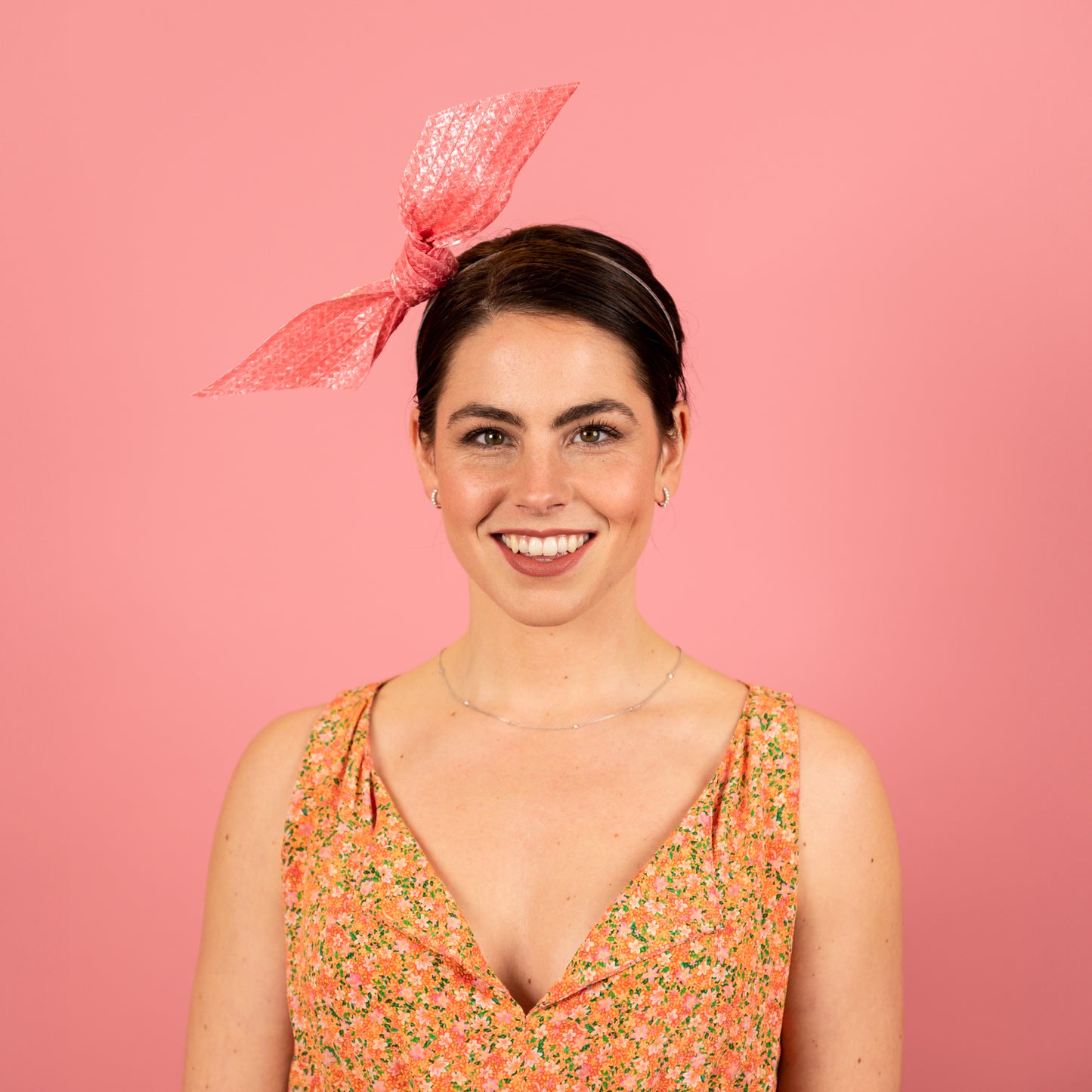 Evie Headband with Floating Straw Knot in Pink