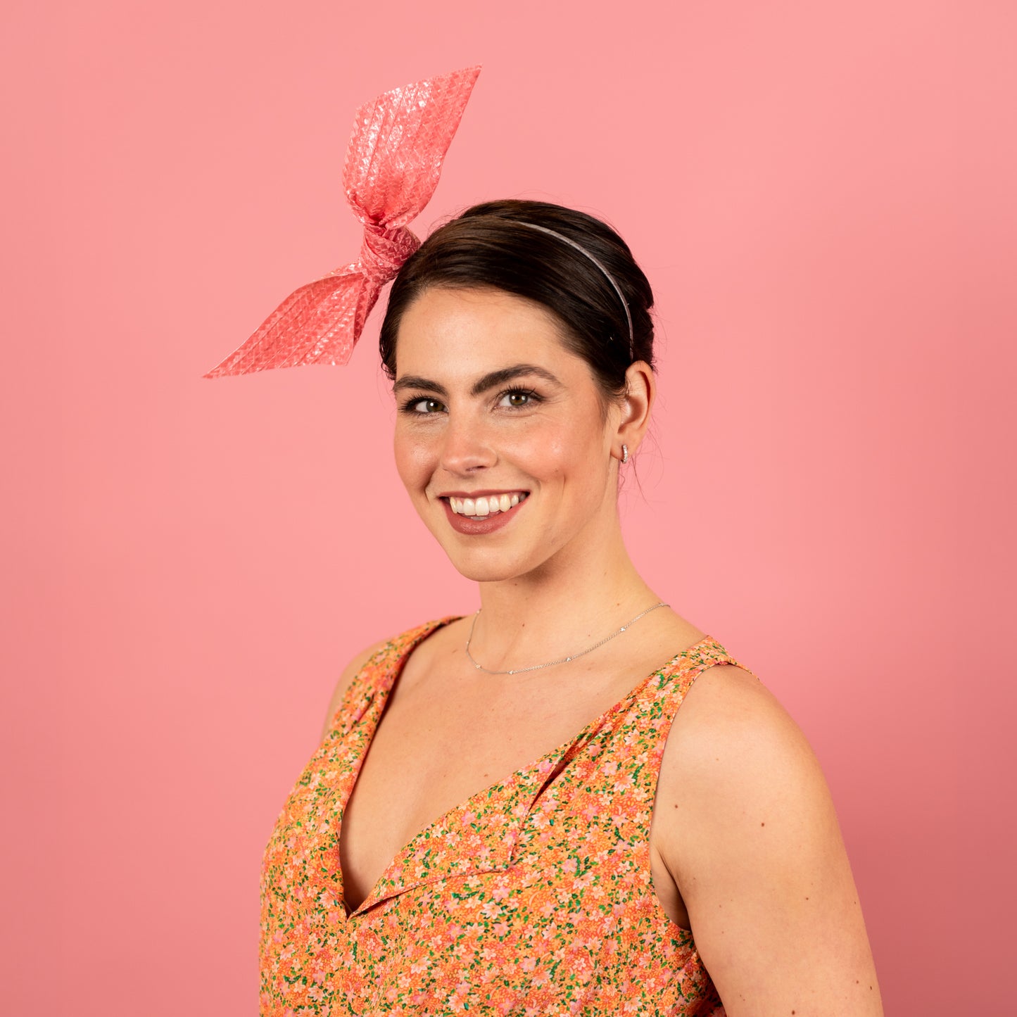 Evie Headband with Floating Straw Knot in Pink
