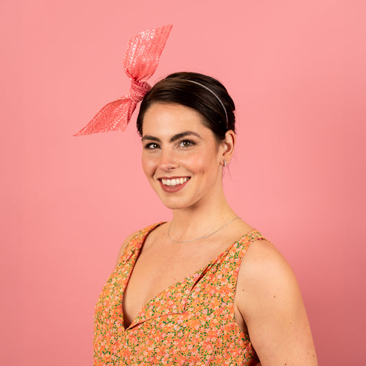 Evie Headband with Floating Straw Knot in Pink