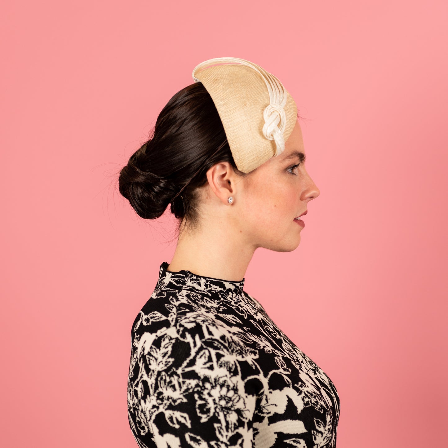 Gayle Beret with knotted straw braid trim in cream