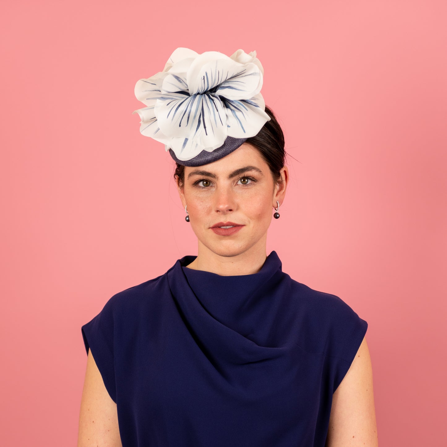 Grace Beret in Straw with Silk Poppies in Navy