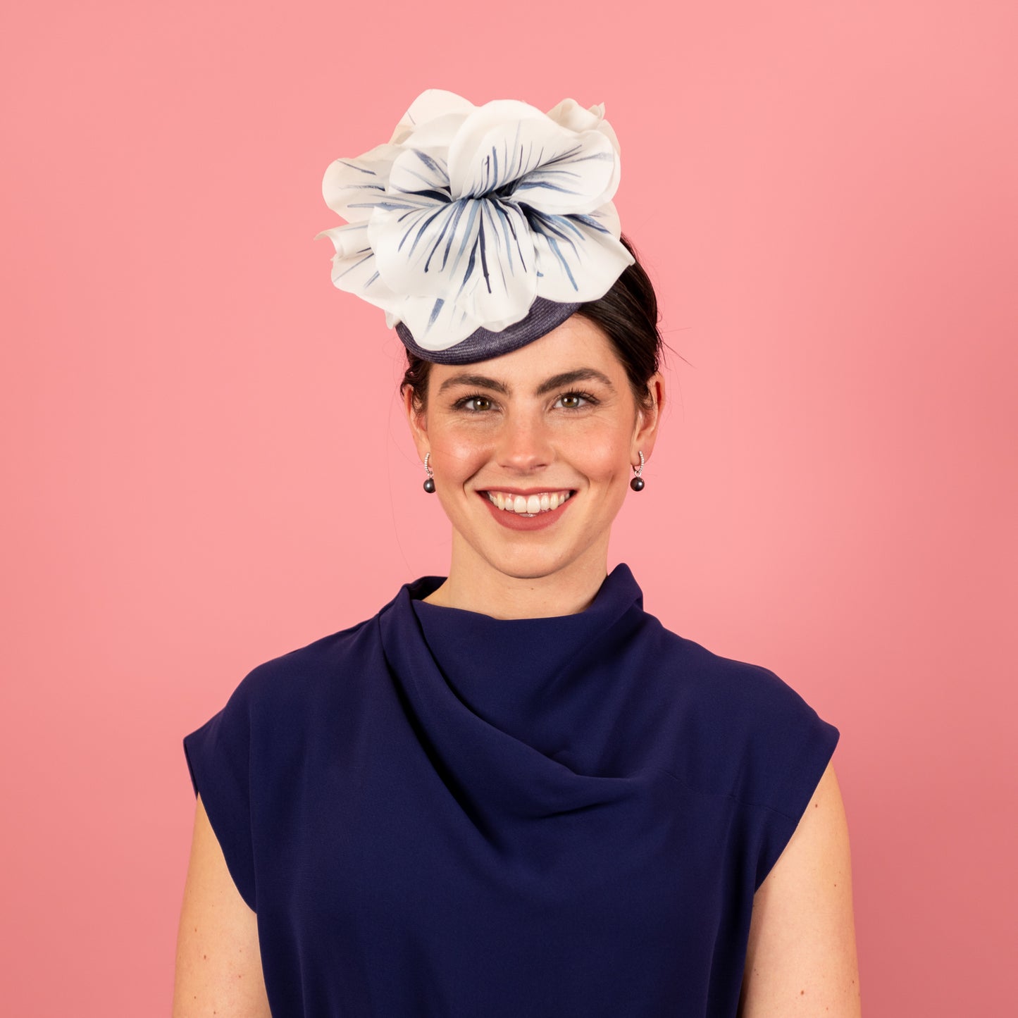 Grace Beret in Straw with Silk Poppies in Navy