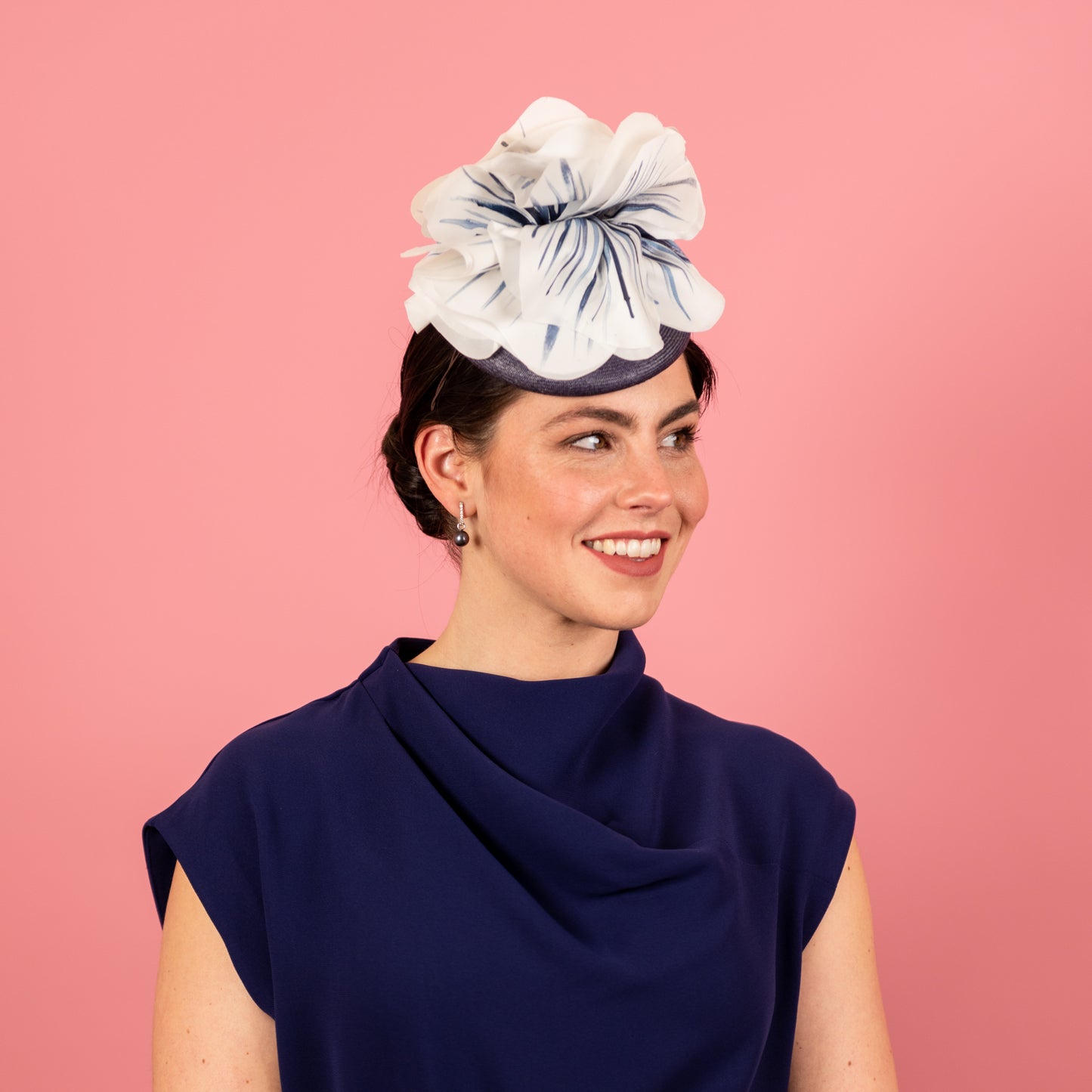 Grace Beret in Straw with Silk Poppies in Navy