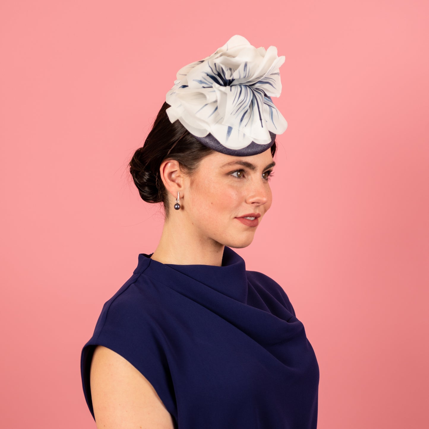 Grace Beret in Straw with Silk Poppies in Navy