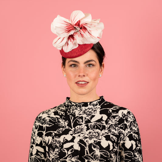 Grace Beret in Straw with Silk Poppies in Red