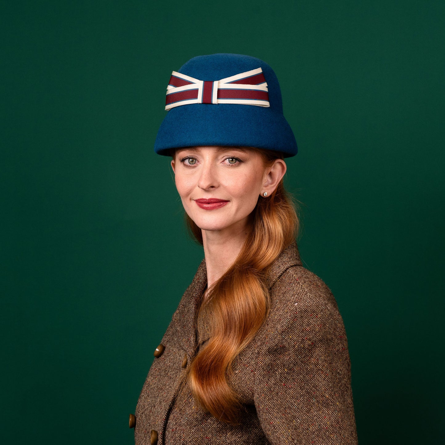 Henley Teal Felt 60's style Hat with Bow Trim Winter Racewear Hat