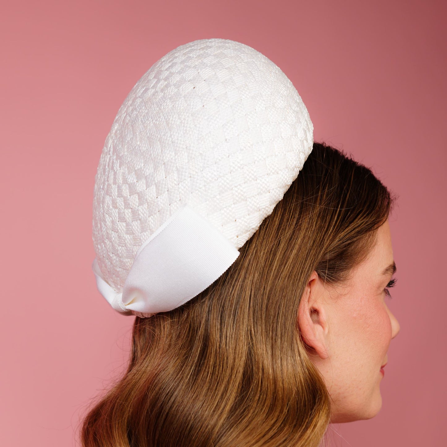 Kate Pillbox in white vintage straw with white petersham bow
