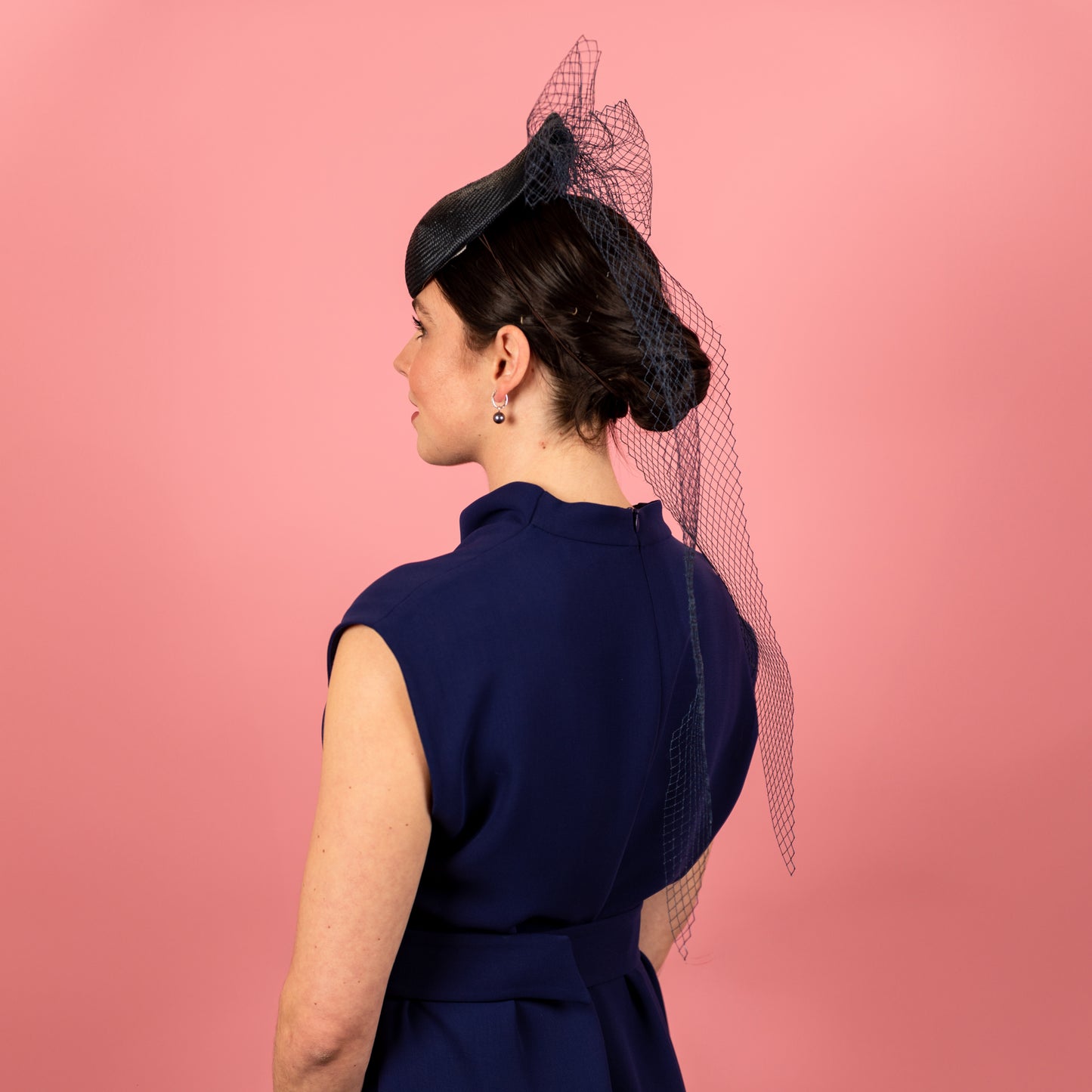 Kennedy Straw Button with vintage veiling bow in navy