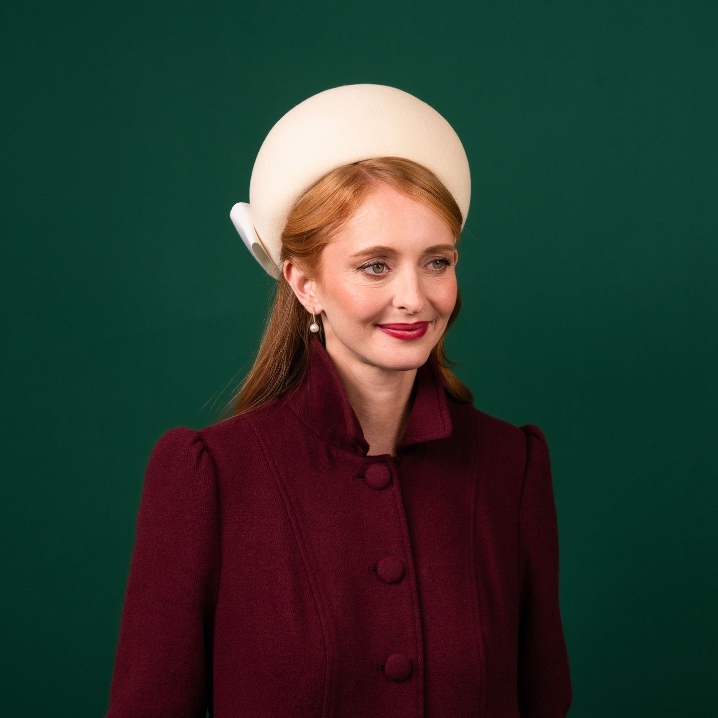 Kate Cream Felt Pillbox with Petersham Bow Winter Racewear Headpiece
