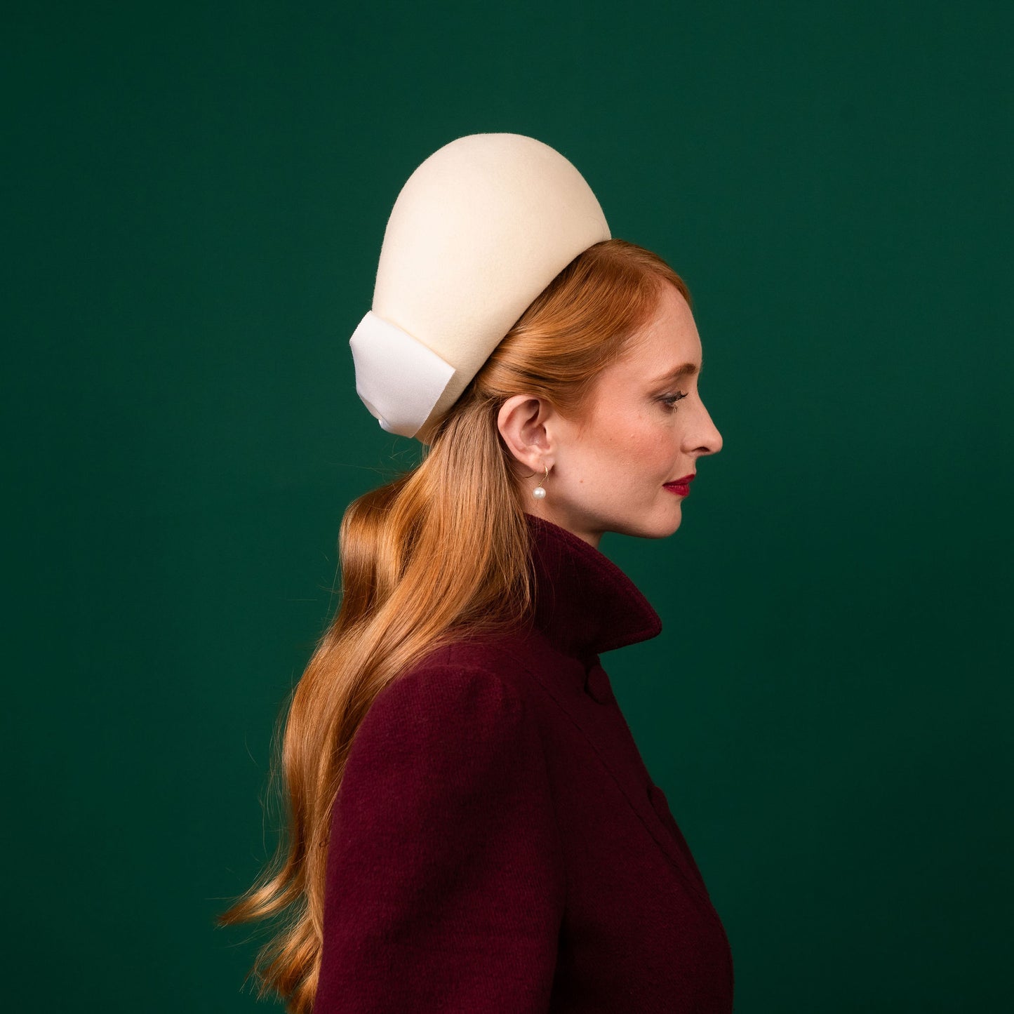 Kate Cream Felt Pillbox with Petersham Bow Winter Racewear Headpiece