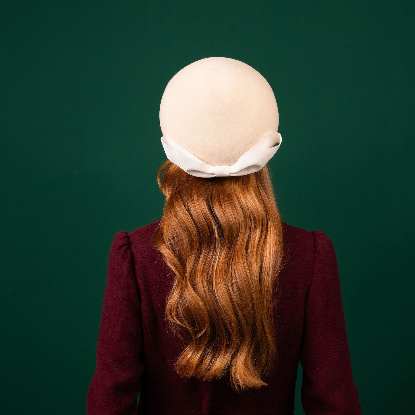 Kate Cream Felt Pillbox with Petersham Bow Winter Racewear Headpiece