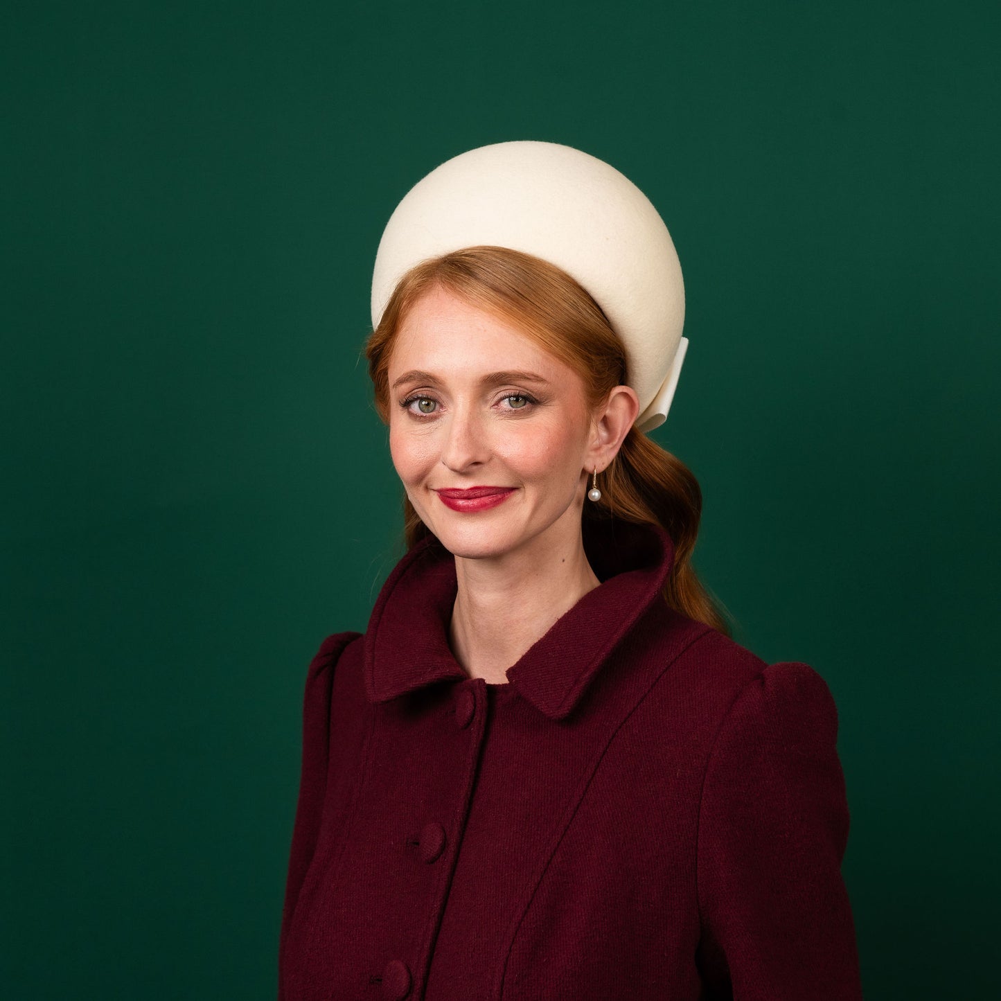 Kate Cream Felt Pillbox with Petersham Bow Winter Racewear Headpiece