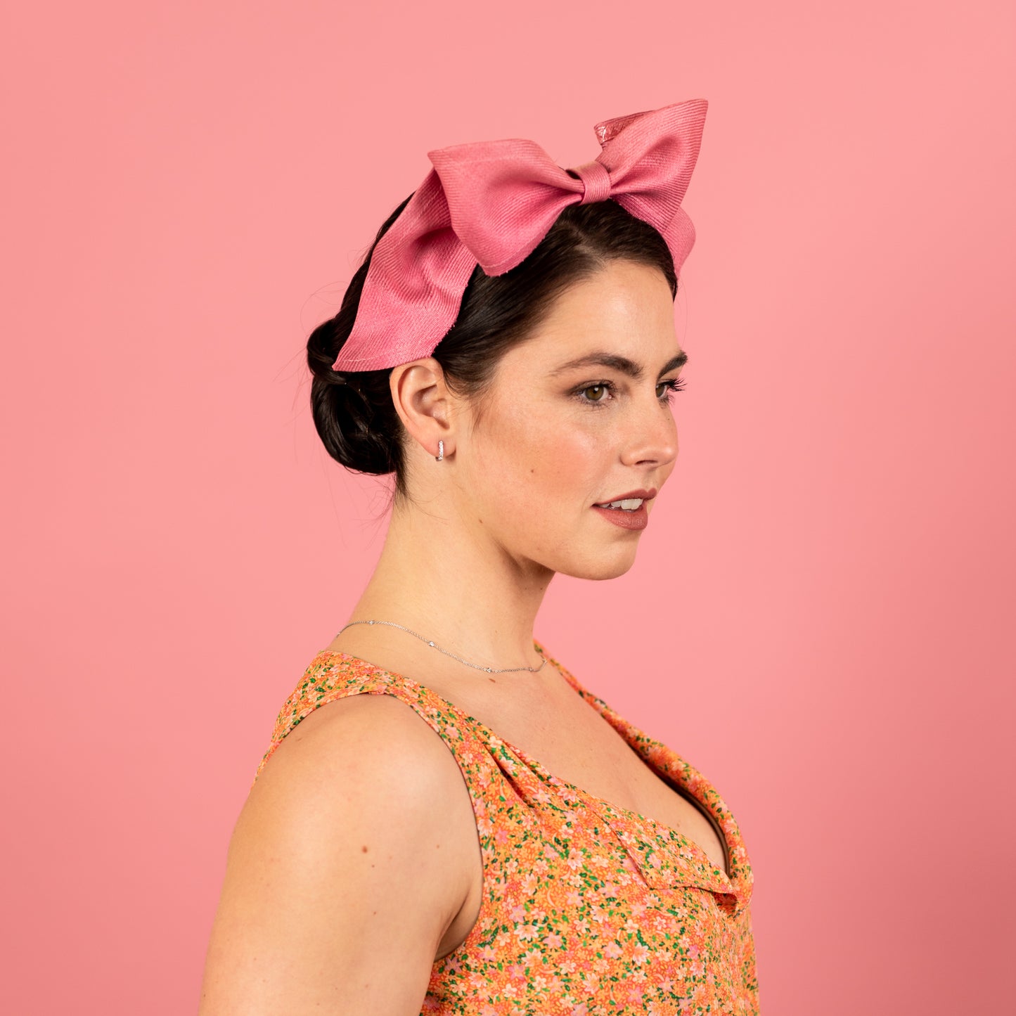 Laceby Bow Headband in Pink Straw
