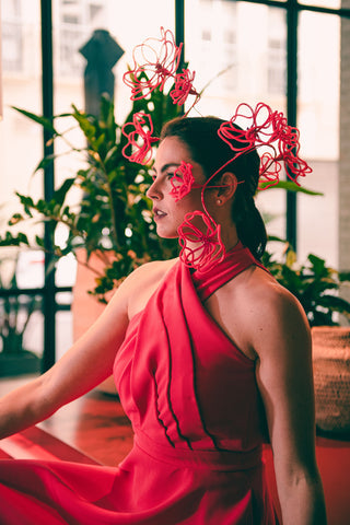 Prancing Peonies Magenta wire flower millinery headpiece