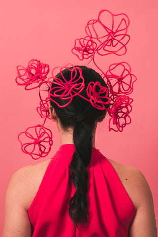 Prancing Peonies Magenta wire flower millinery headpiece