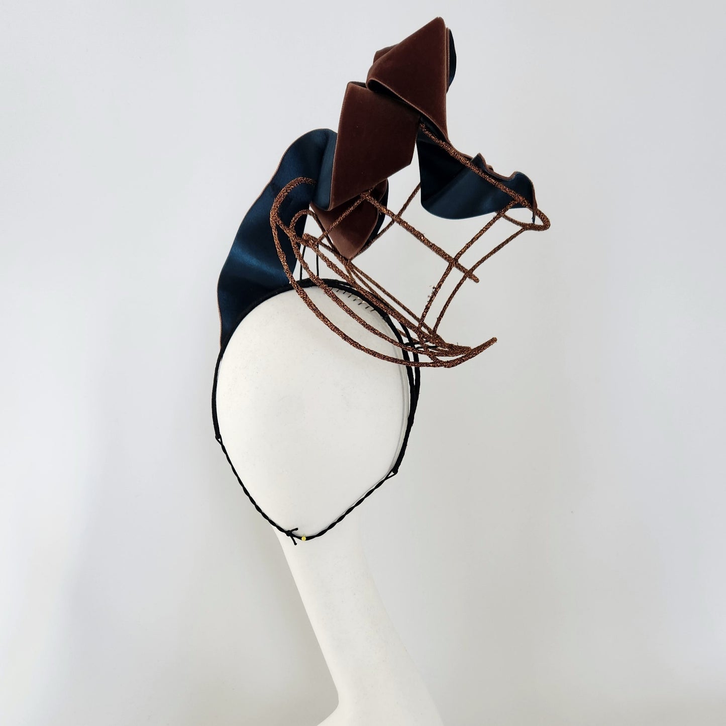 Lewis Wonderland Wire Top hat with draped bow in Bronze and Green