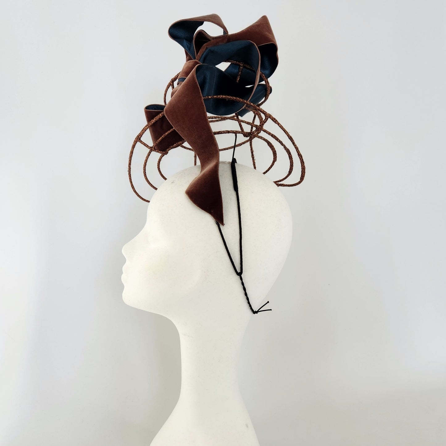 Lewis Wonderland Wire Top hat with draped bow in Bronze and Green