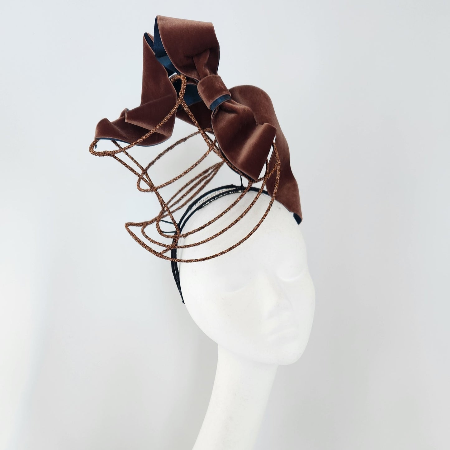 Lewis Wonderland Wire Top hat with draped bow in Bronze and Green