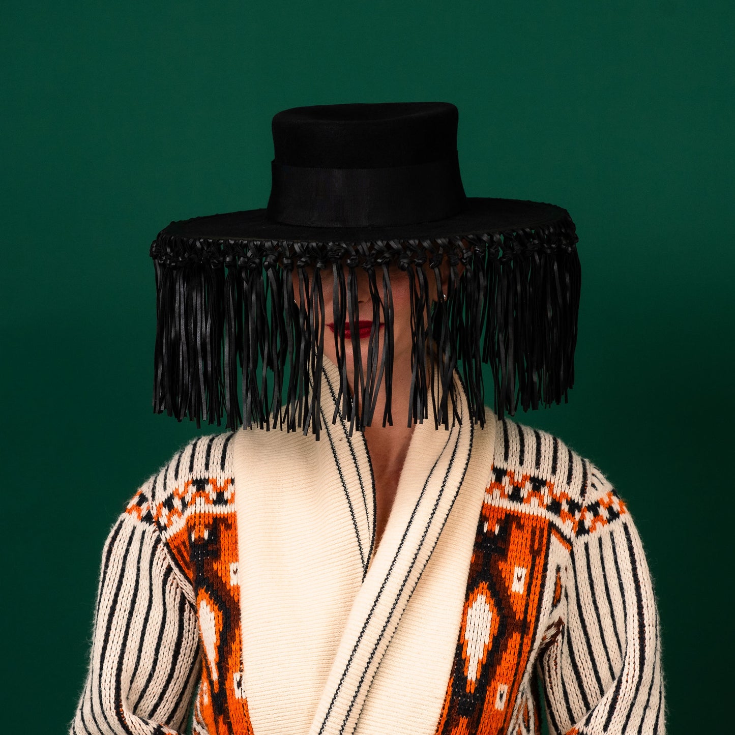 Lloyd Black Felt Boater with Knotted Tassels on Brim Edge Winter Racewear Hat