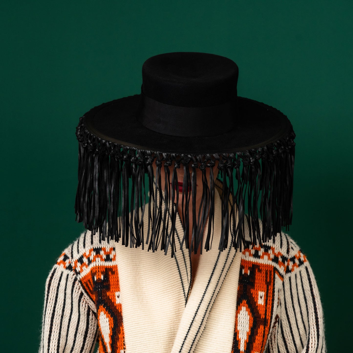 Lloyd Black Felt Boater with Knotted Tassels on Brim Edge Winter Racewear Hat