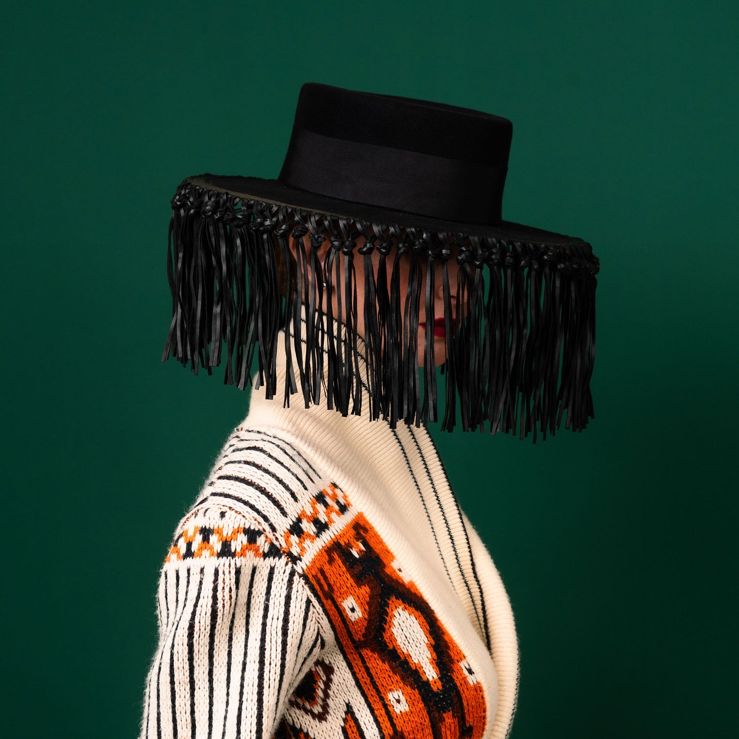Lloyd Black Felt Boater with Knotted Tassels on Brim Edge Winter Racewear Hat