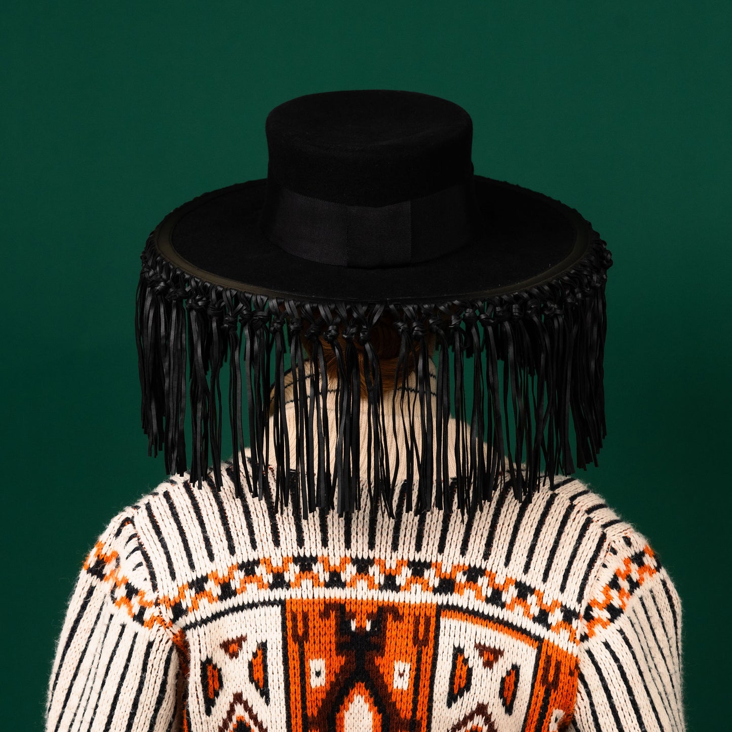 Lloyd Black Felt Boater with Knotted Tassels on Brim Edge Winter Racewear Hat