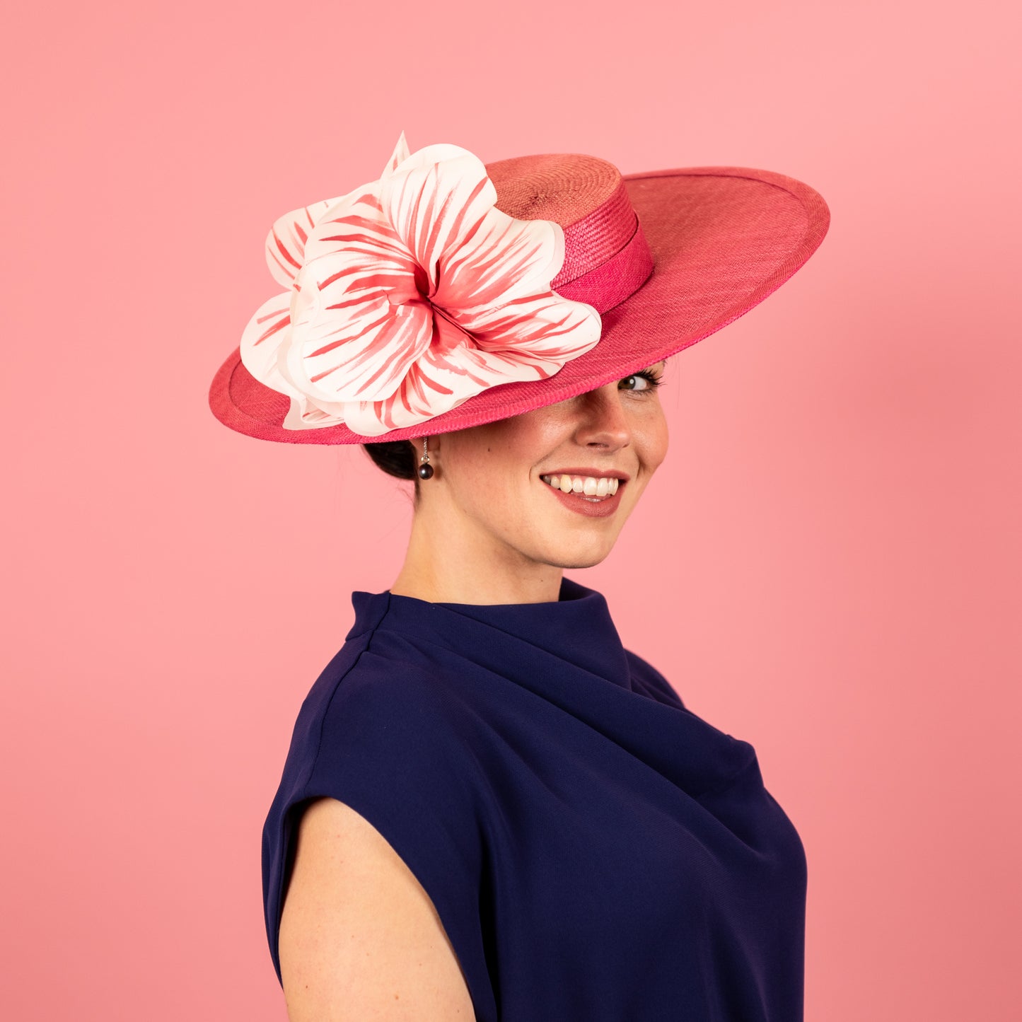 Lola Straw Boater with Silk Poppy Flowers in Pink