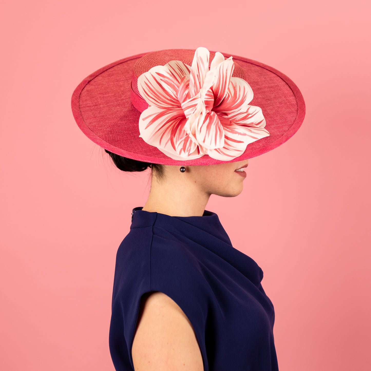 Lola Straw Boater with Silk Poppy Flowers in Pink