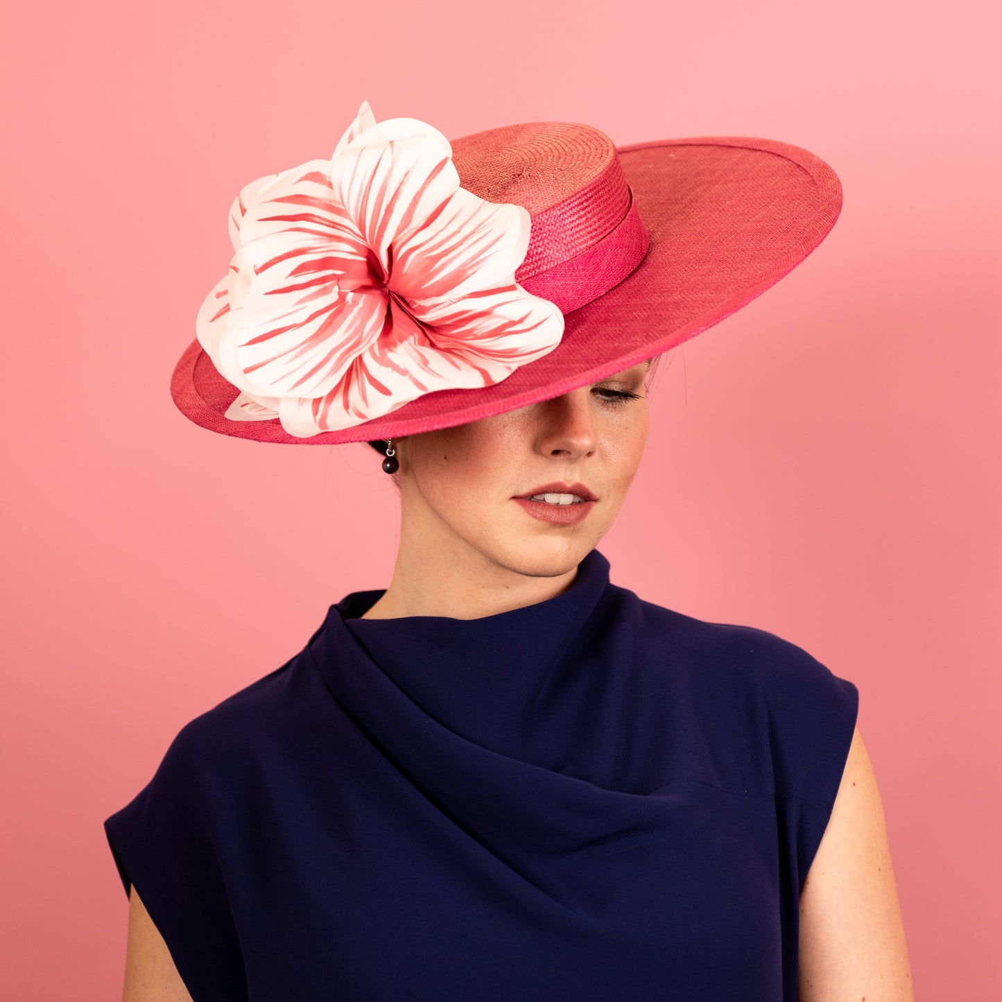 Lola Straw Boater with Silk Poppy Flowers in Pink