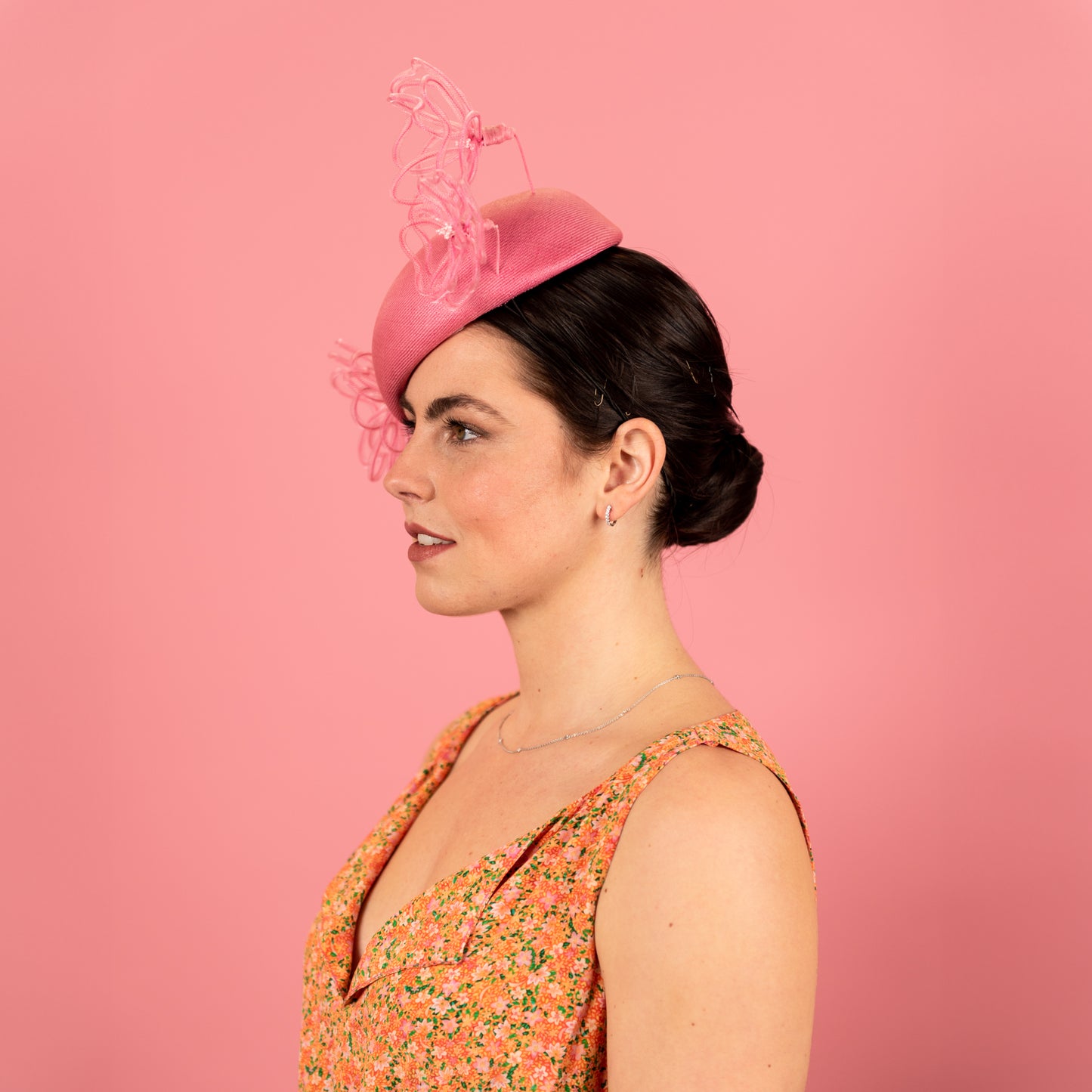 Lori Beret in Straw with Floating Wire Peony in Pink