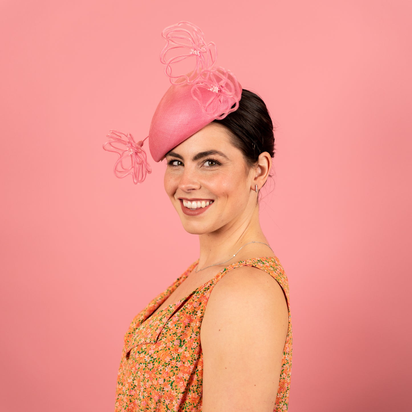 Lori Beret in Straw with Floating Wire Peony in Pink