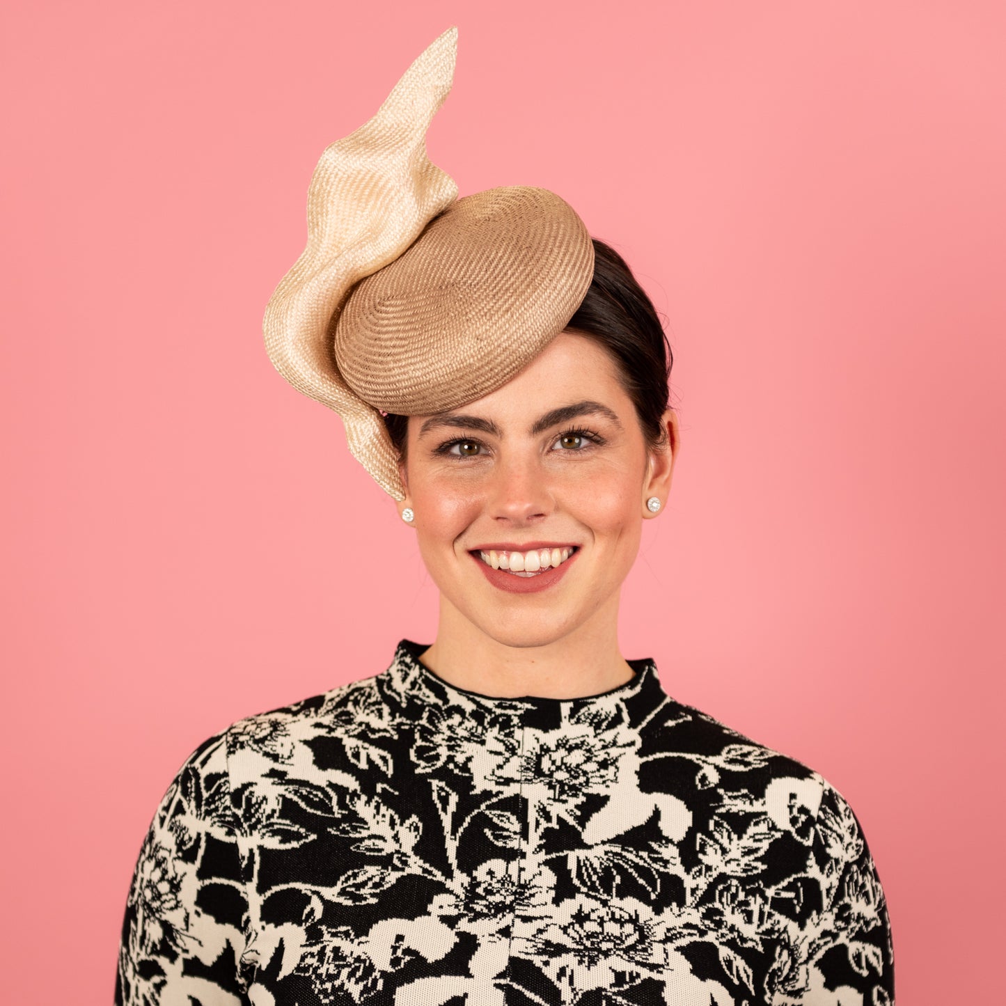 Lucia Straw Button Beret with Drapped Trim