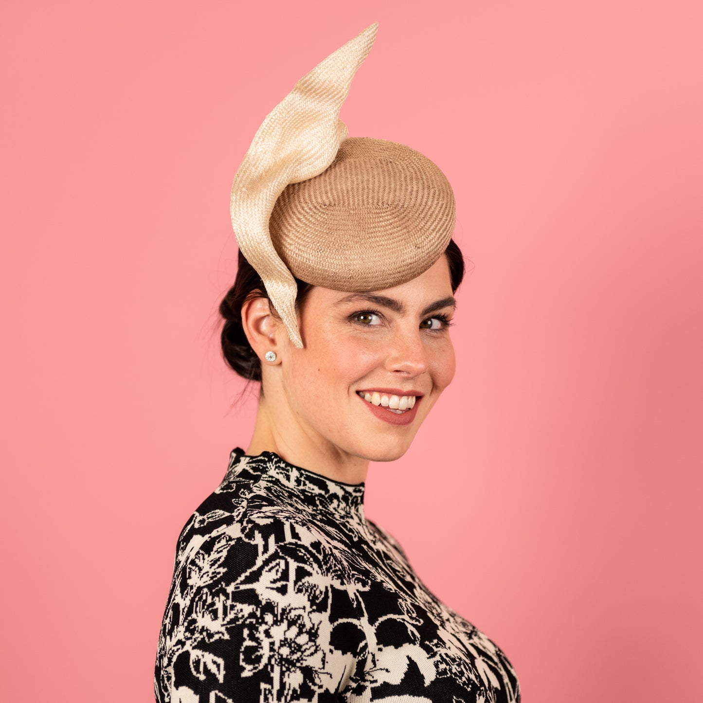Lucia Straw Button Beret with Drapped Trim