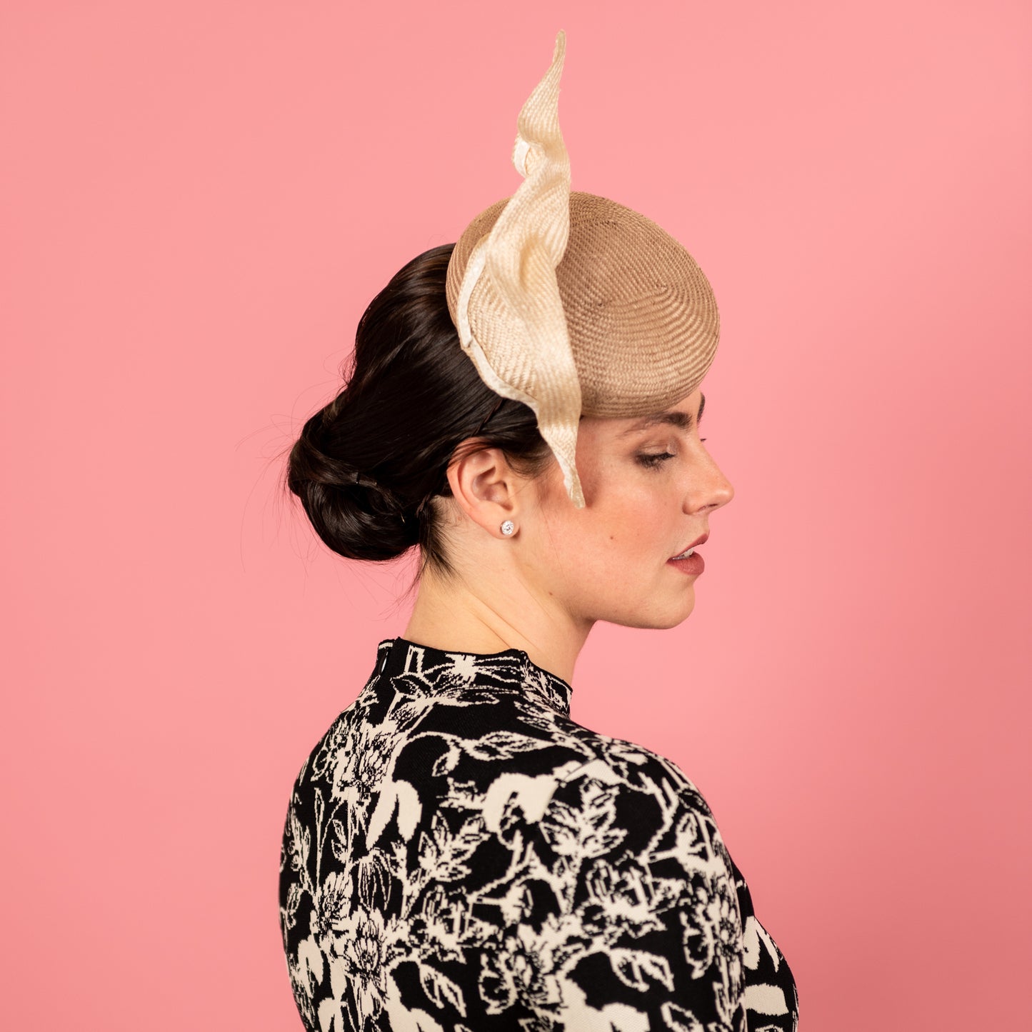 Lucia Straw Button Beret with Drapped Trim