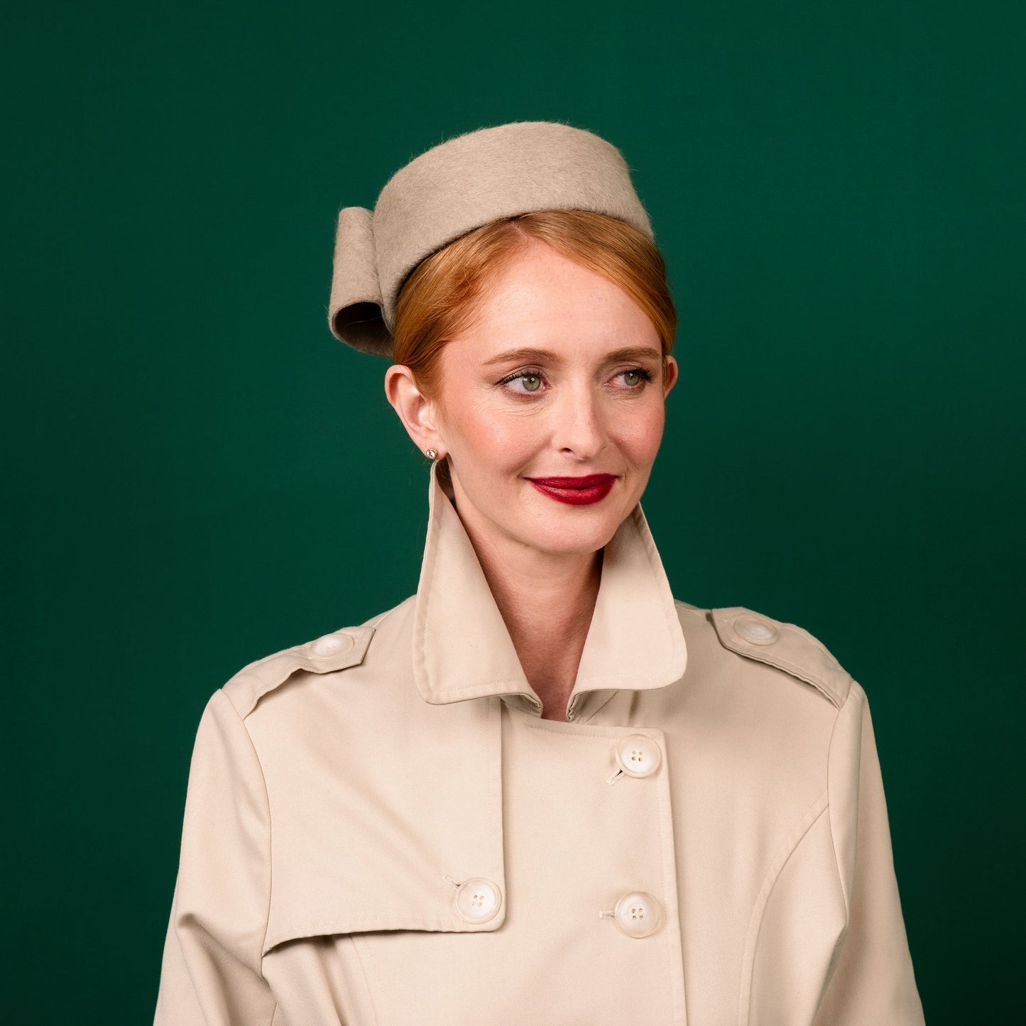 McPhee Cream Velour Felt Pillbox with bow Winter Racewear Headpiece