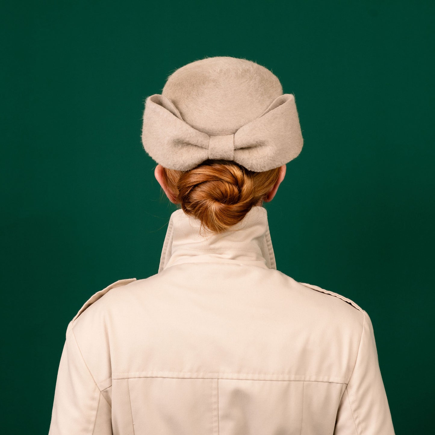 McPhee Cream Velour Felt Pillbox with bow Winter Racewear Headpiece