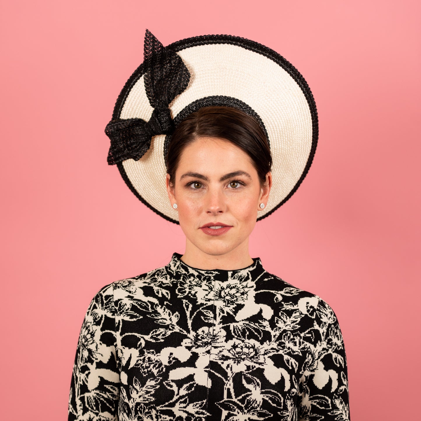 Mia Ivory Breton with black straw knot trim