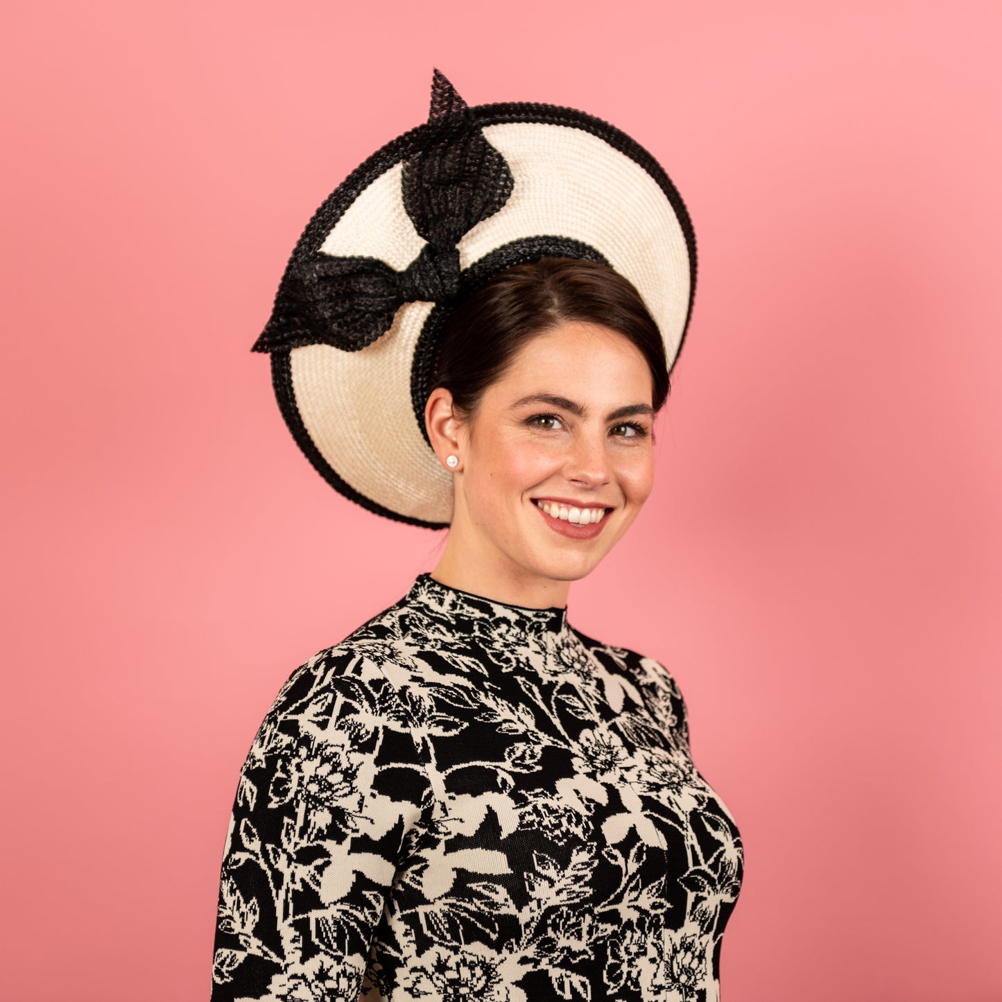 Mia Ivory Breton with black straw knot trim